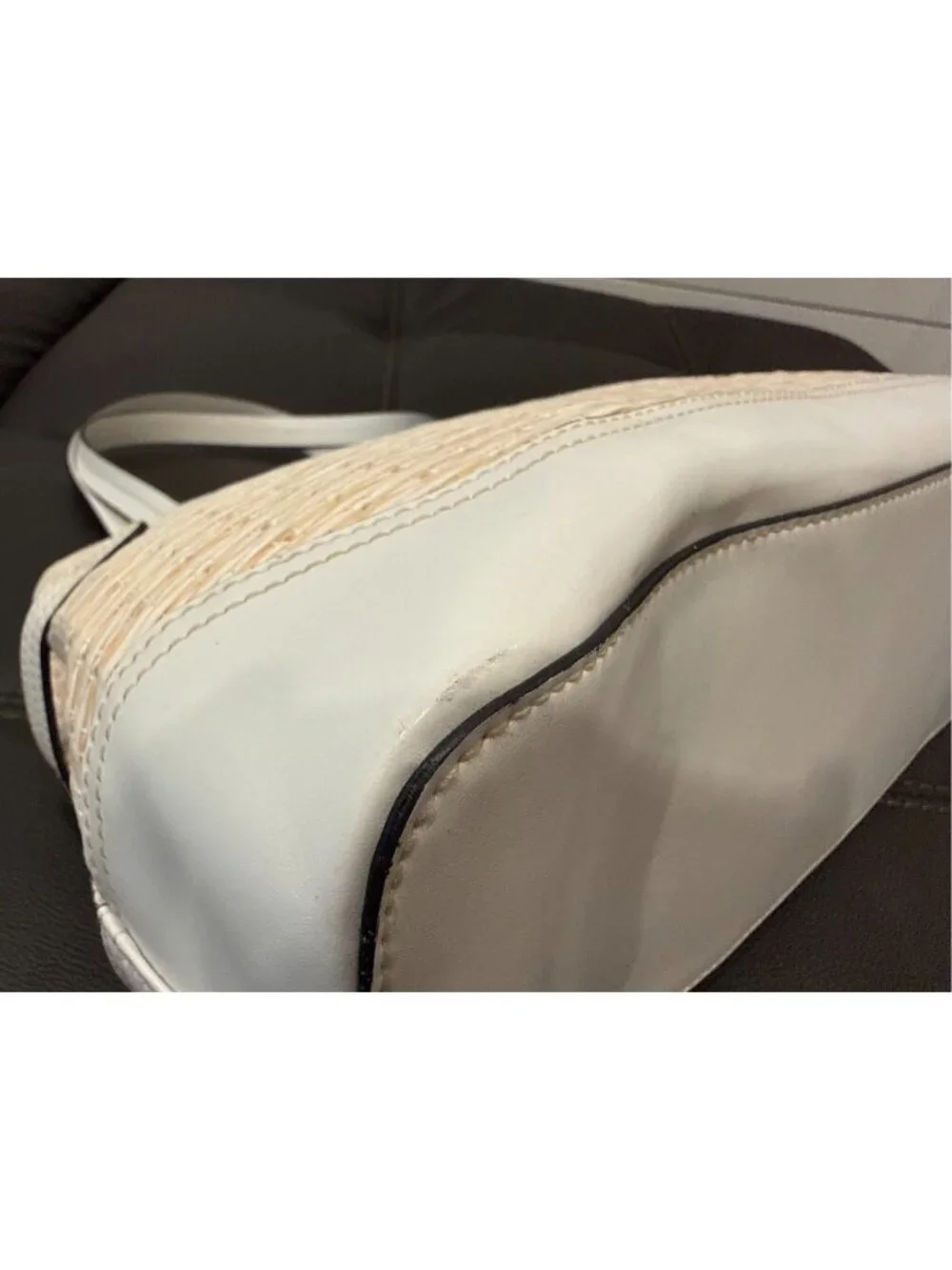 Etienne Aigner Woven Straw Shoulder Bag White Tan Gold Paisley 3690
